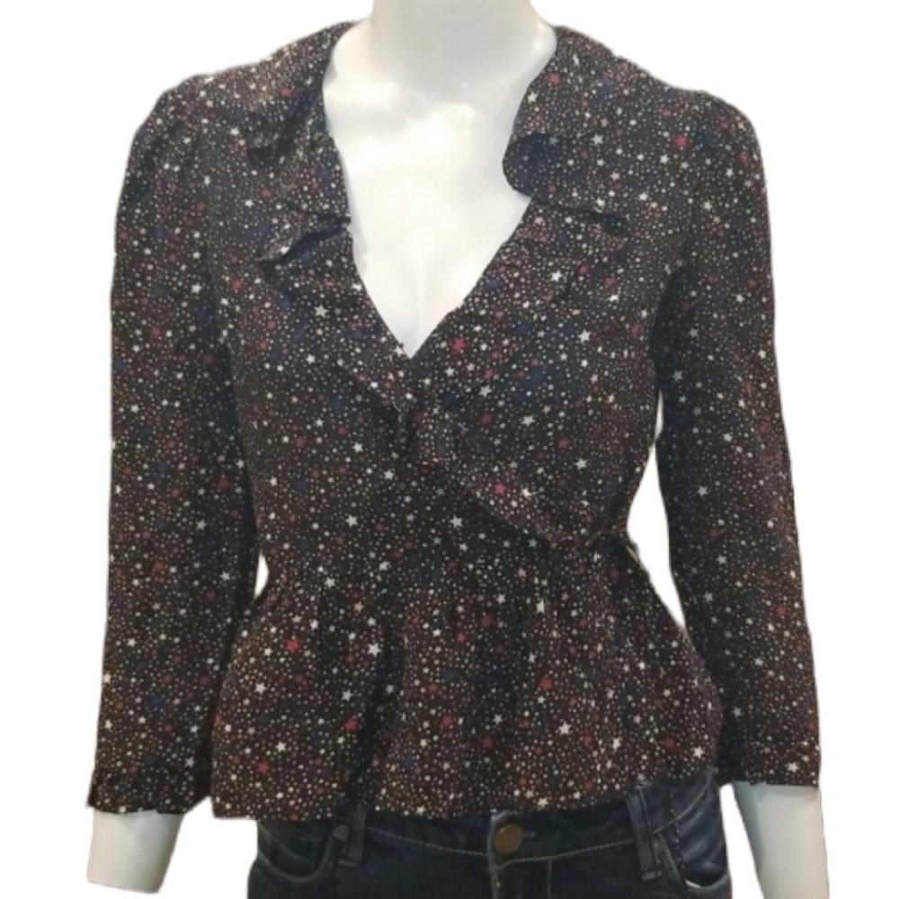 Madewell silk ruffle hem wrap top in starr…
